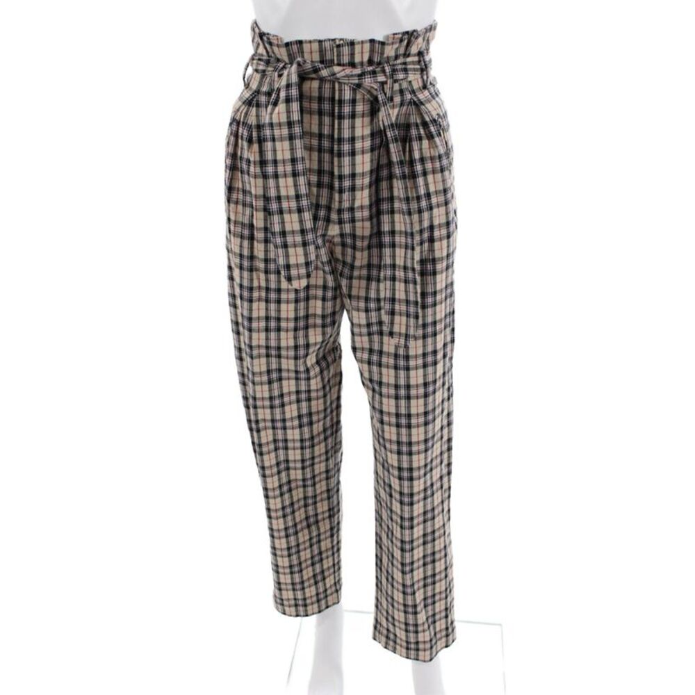 Petersyn Women Paperbag Plaid Cotton Pants Drawstring Size XS
